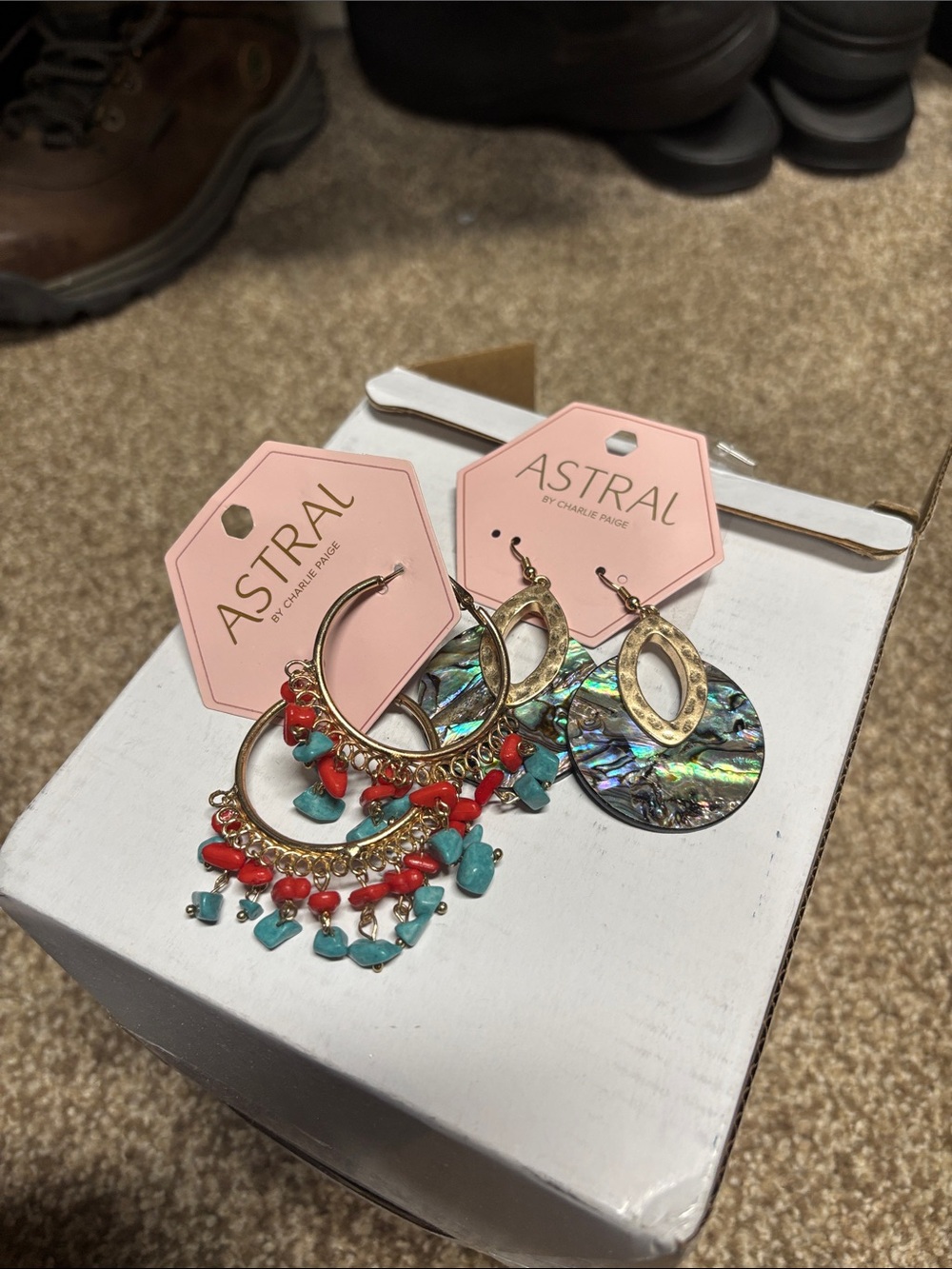 Astral Multicolor Abalone & Beaded Hoop Earring Set - Turquoise & Coral Accents